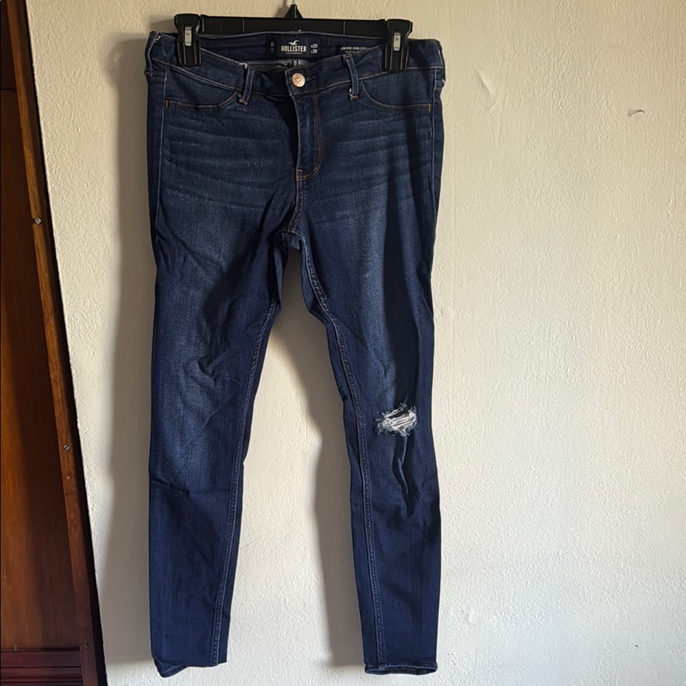 Hollister Dark Blue Skinny Jeans with Distressed Detail